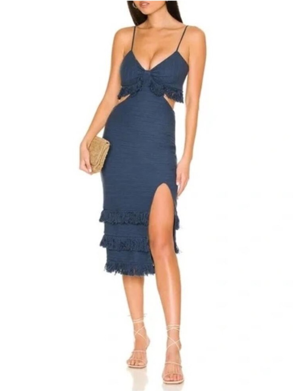 Saylor - Sachi Fringe Detail Cutout Resort Midi Dress